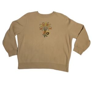 VINTAGE 90s embroidered fall sweatshirt grannycore sunflower tan crew neck M